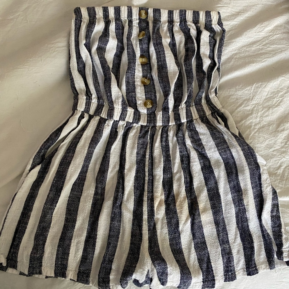 Blue and white stripped romper